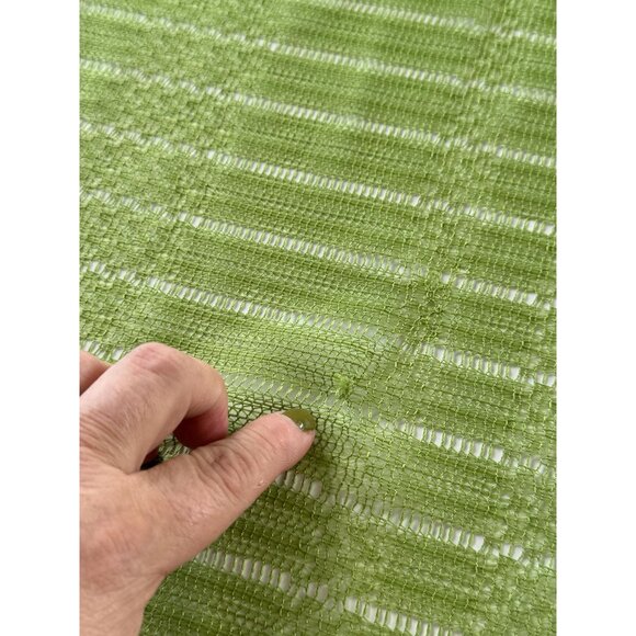 Vintage 70s sheer curtain, net mesh avocado green single panel and tieback - Picture 5 of 7